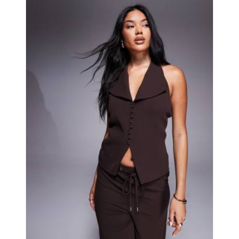 River Island halterneck vest in dark brown – part of a set