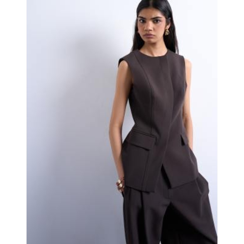 Topshop asymmetric vest in chocolate – part of a set