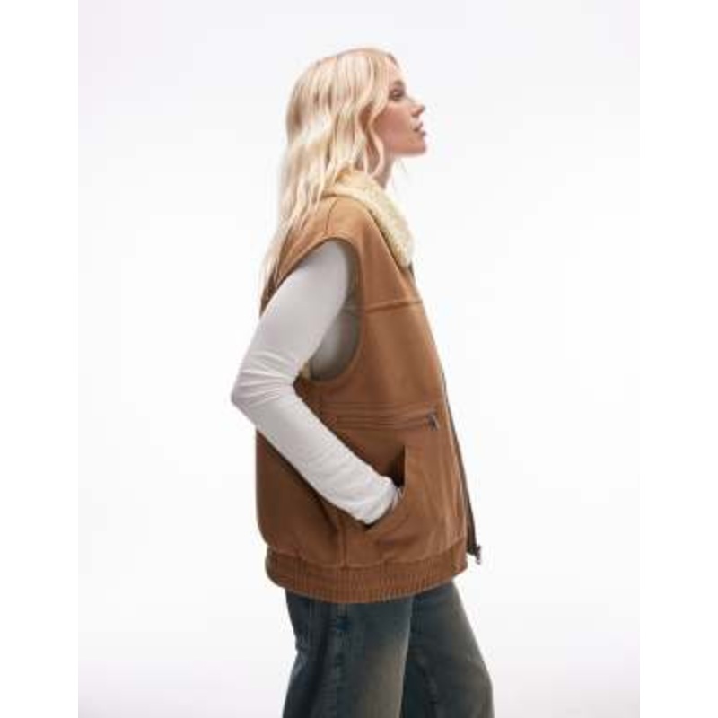 Topshop faux suede vest in tan