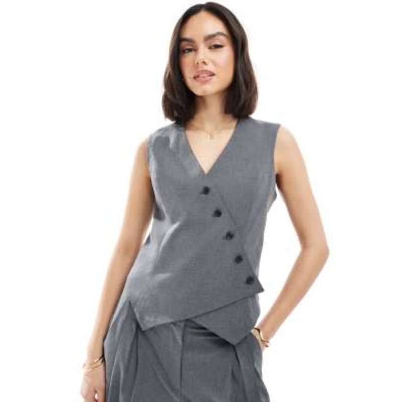 Vero Moda asymmetric vest in dark gray melange – part of a set