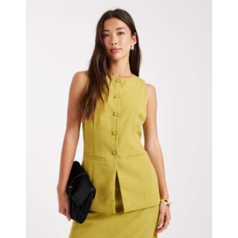 Vero Moda tailored o-neck vest in chartreuse – part of a set