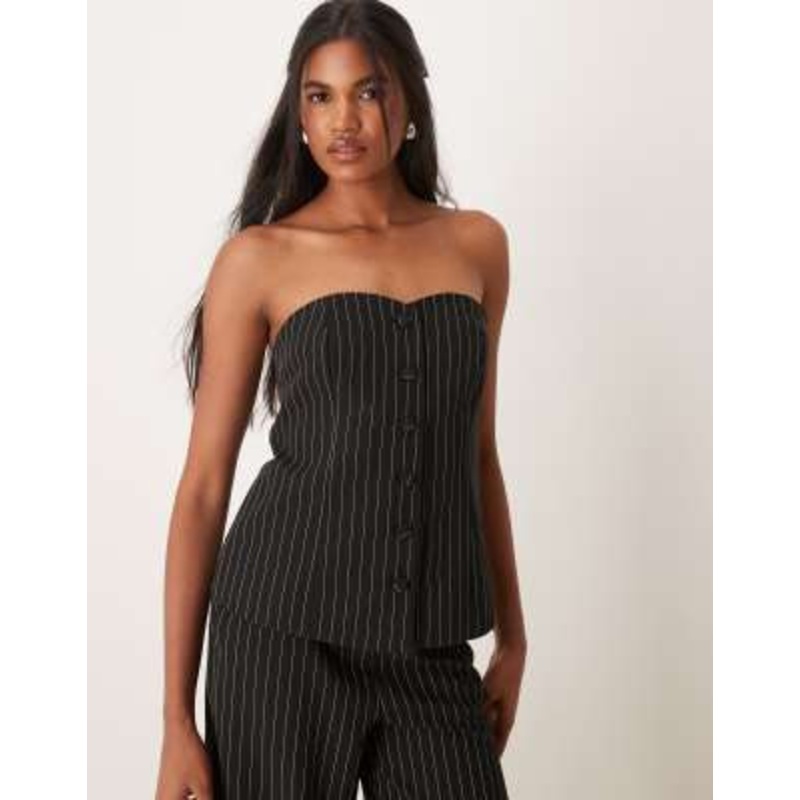 VILA bandeau detail vest in black pinstripe – part of a set