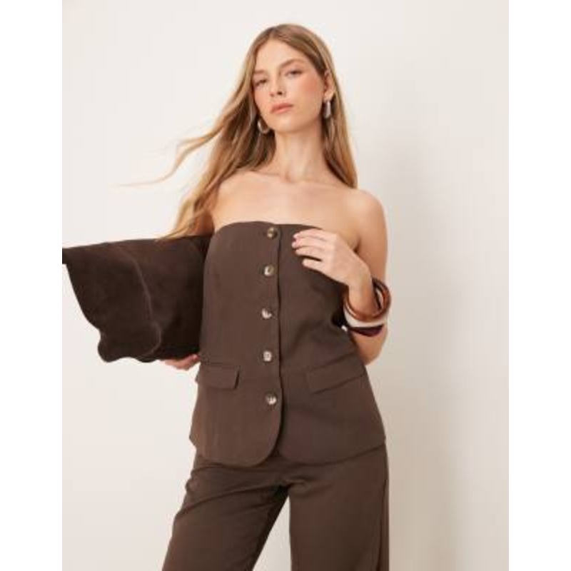 VILA bandeau detail vest in chocolate brown – part of a set