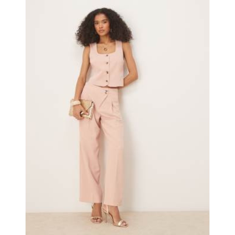 Vila square neck button front tailored vest and wide leg pants set in peach whip