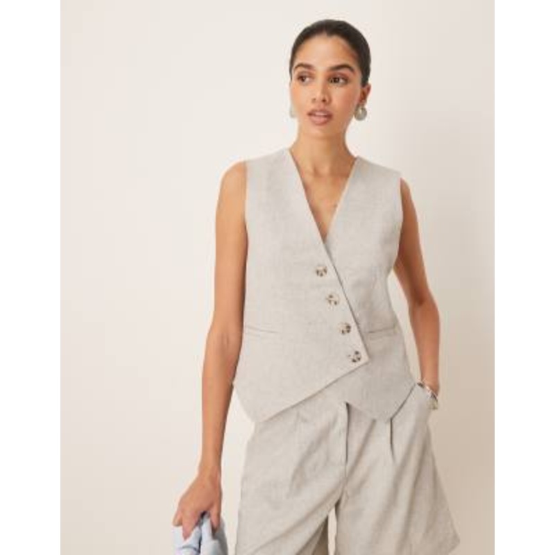 YAS tailored asymmetric placket detail vest in light gray melange – part of a set