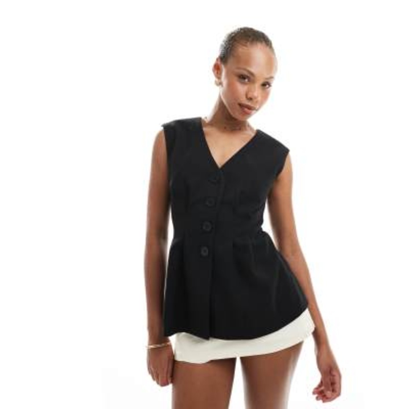 4th & Reckless tailored cinch waist vest in black