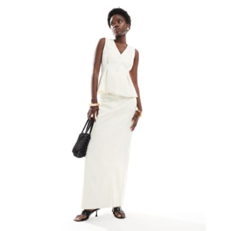 4th & Reckless tailored pleated vest and tailored seam detail maxi skirt set in cream