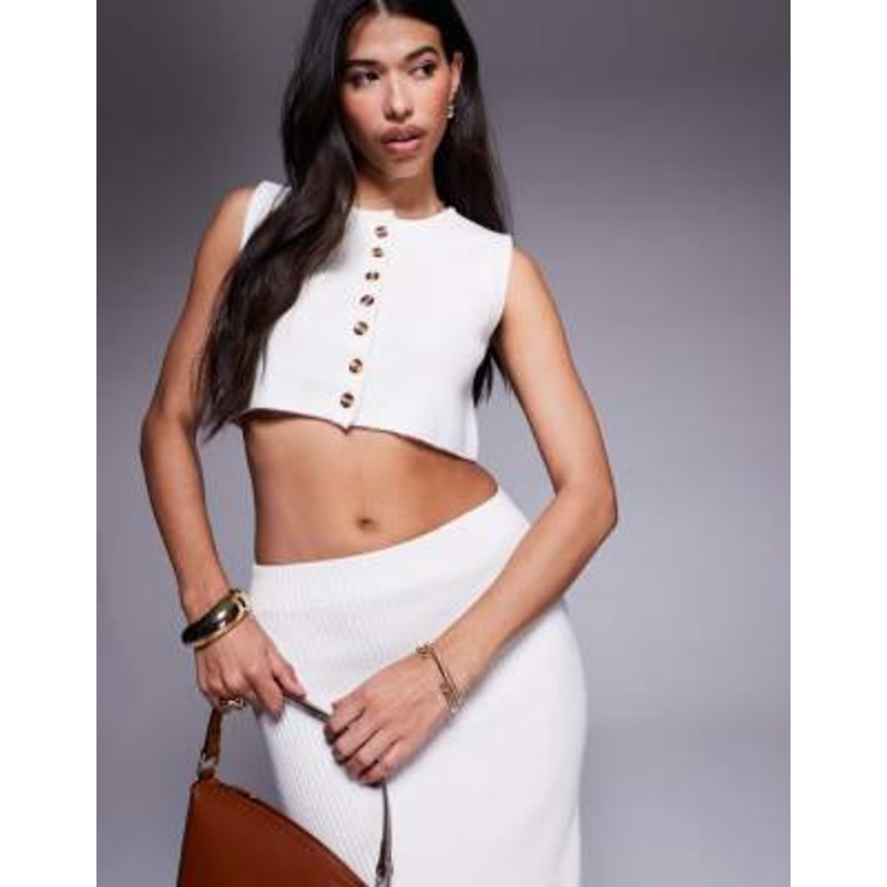 Aria Cove ribbed knit cropped vest in cream – part of a set