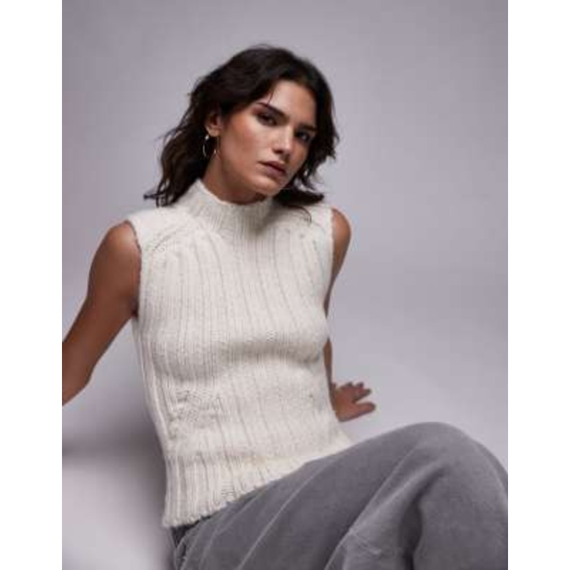 ARKET knit ribbed vest with high neck in off-white