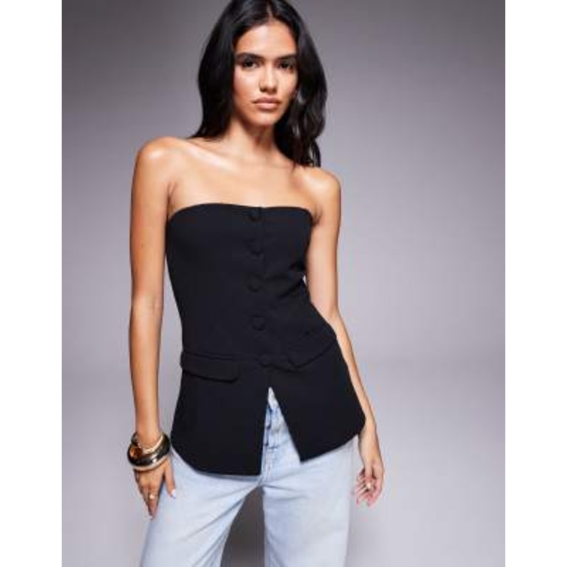 Brave Soul tailored bandeau vest in black