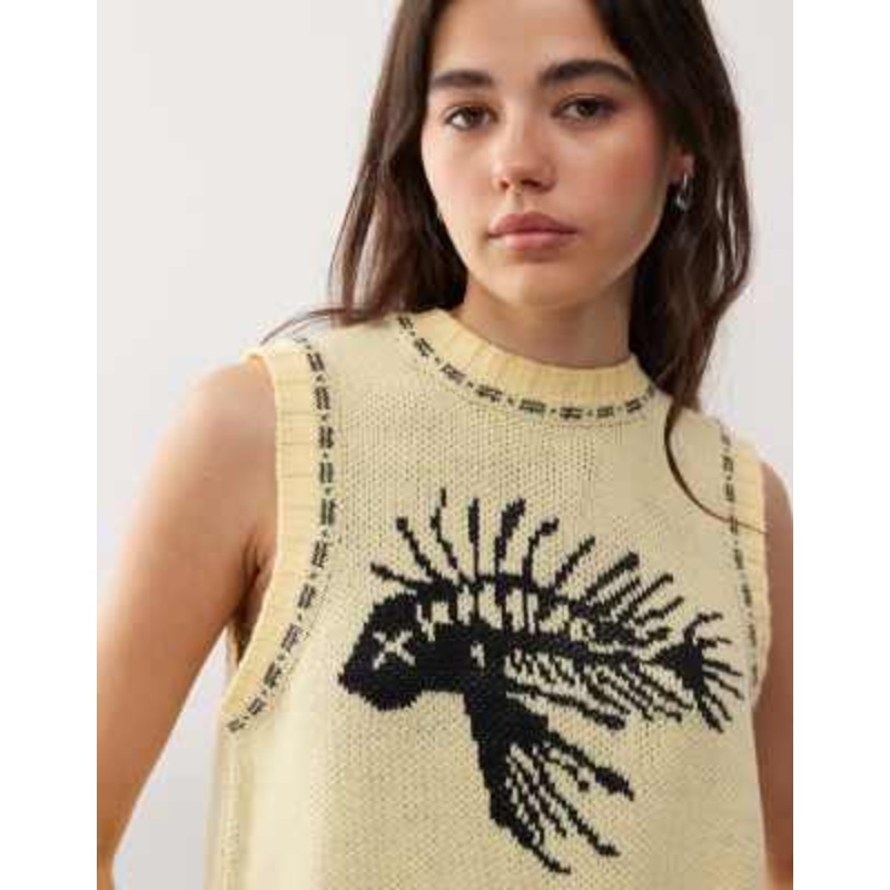 COLLUSION knit open front vest with skeleton graphic