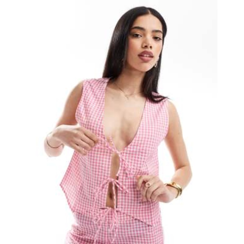 Esme Exclusive tie front vest in pink gingham