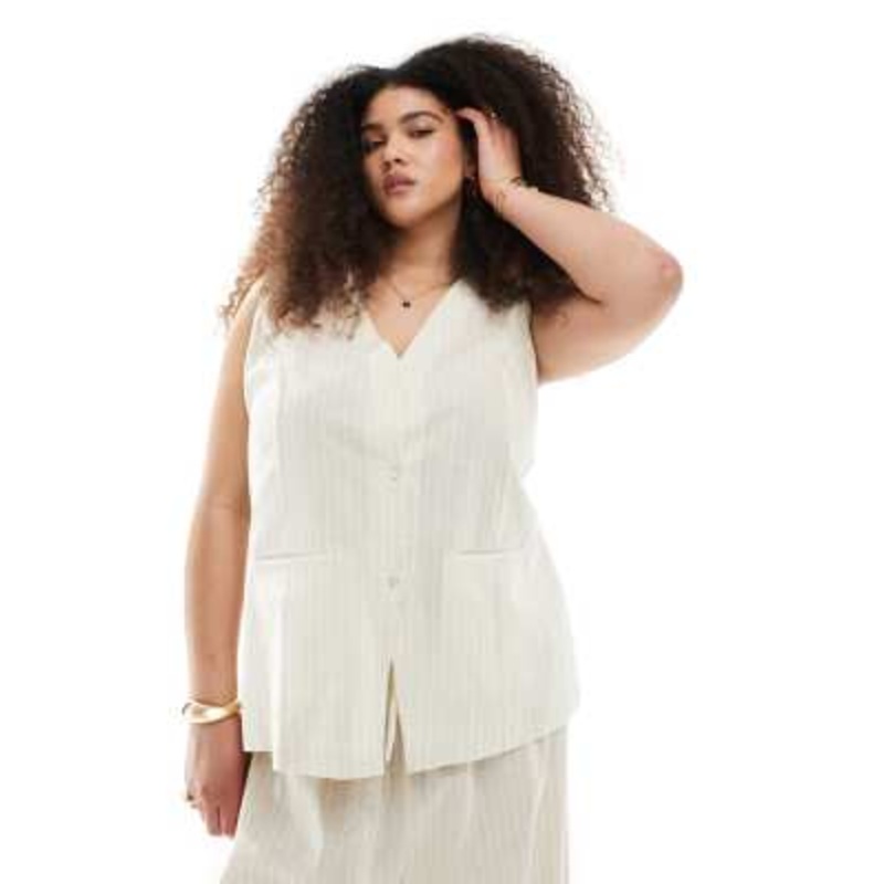 Esmee Curve Exclusive vest in beige and white stripe – part of a set