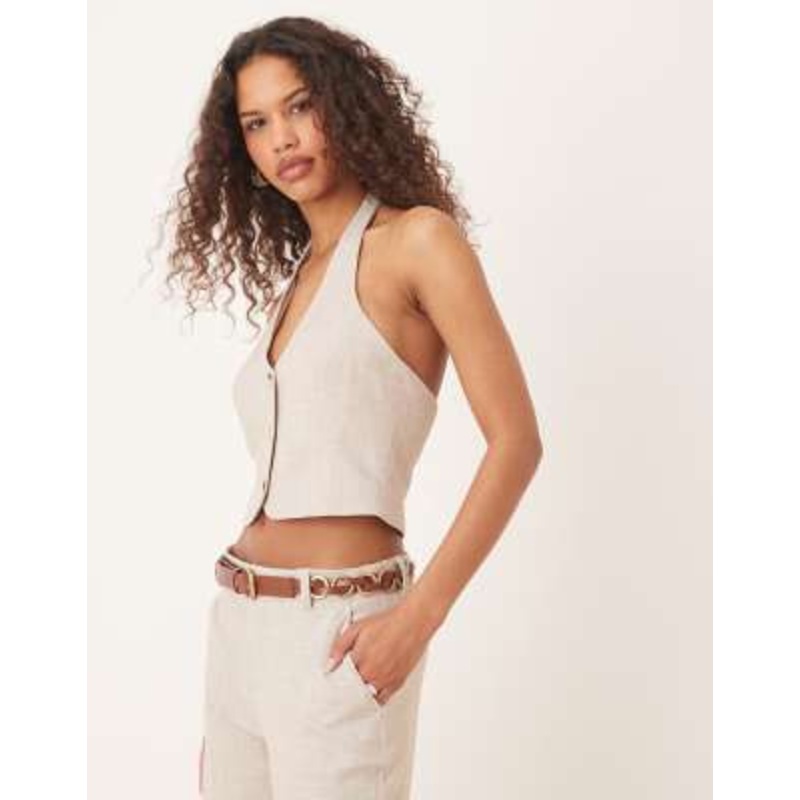 Gina Tricot mix and match halterneck tailored vest in beige melange – part of a set