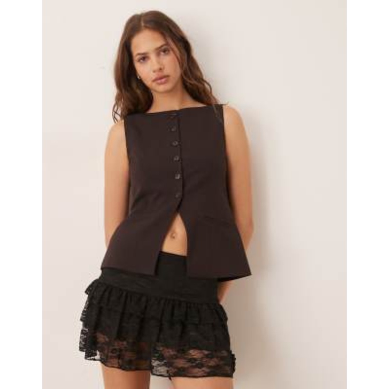 Gina Tricot tailored boatneck vest in black