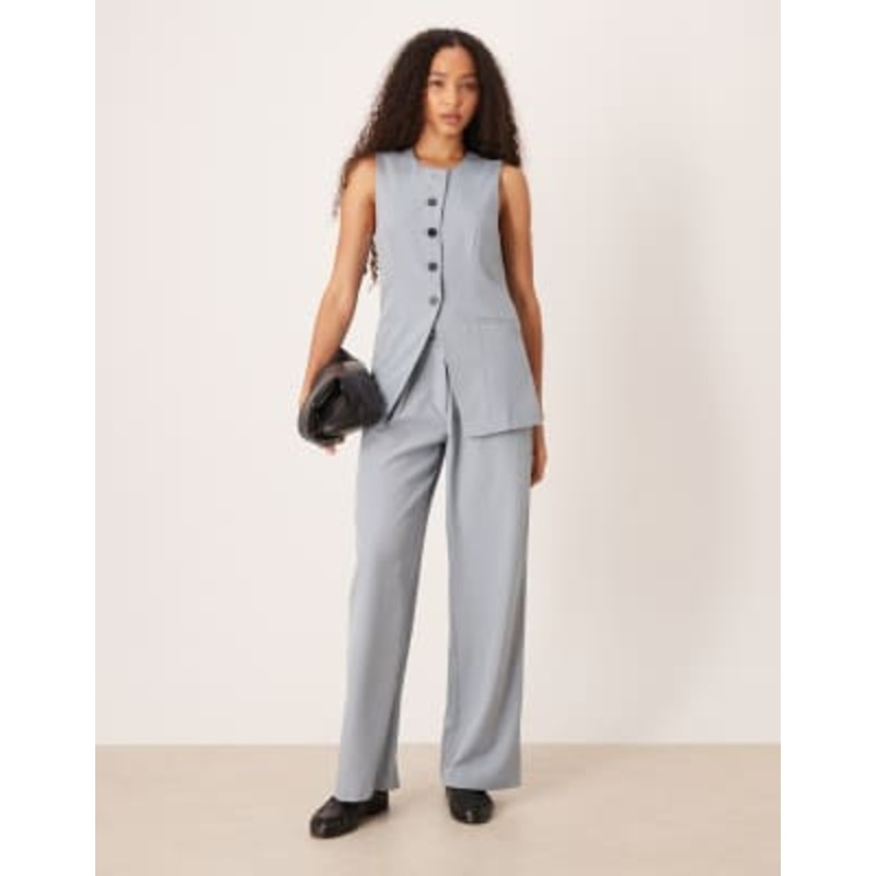 JDY tailoring vest & pants set in dusty blue