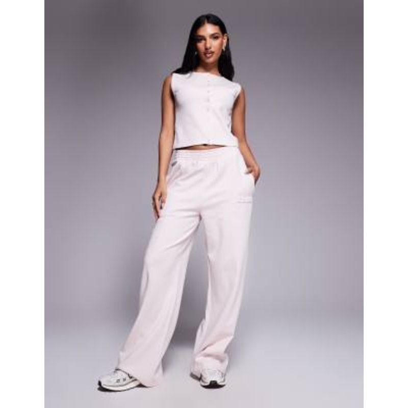 Kaiia bubble embossed logo button through vest top and wide leg sweatpants set in light rose