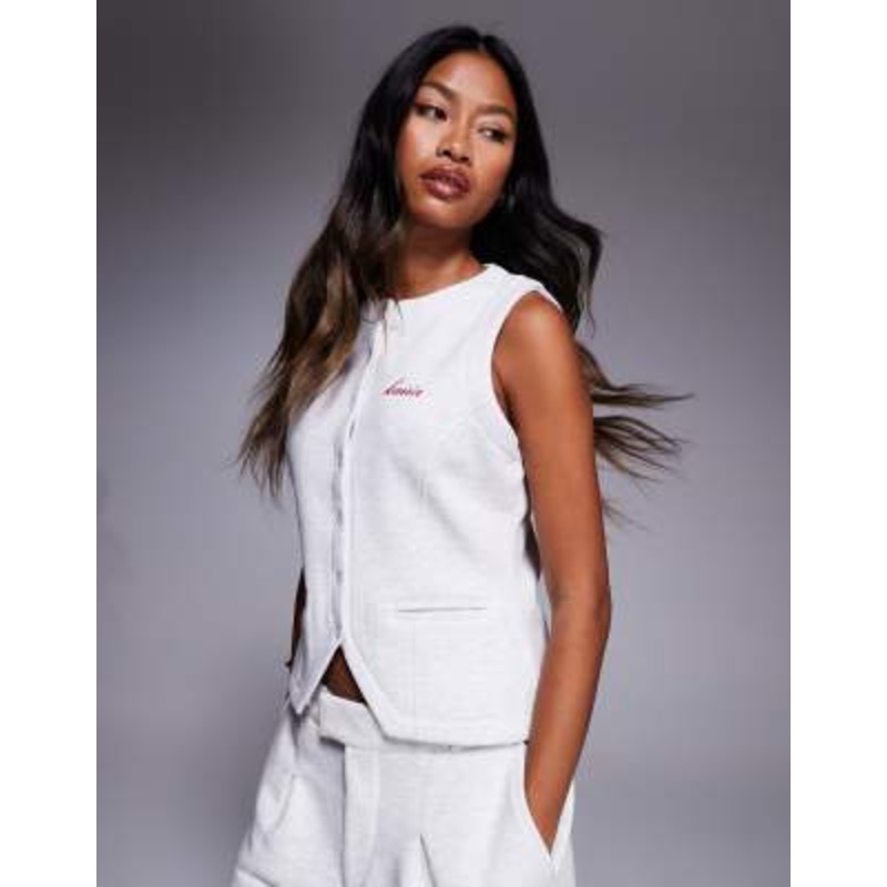 Kaiia cotton rich embroidered logo button up vest in gray heather – part of a set