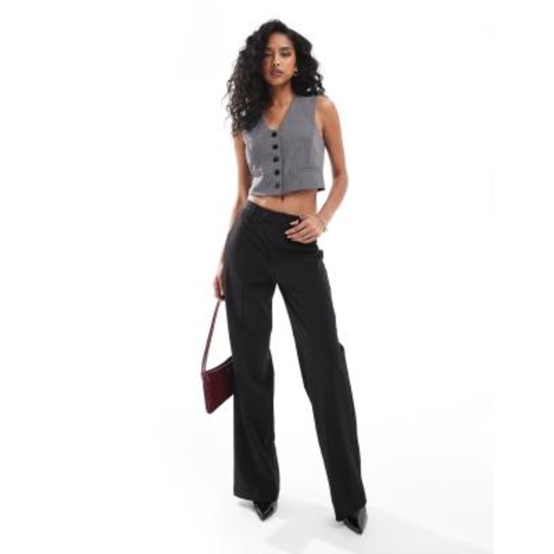 Mango button down stripe vest, blazer and pants set in gray