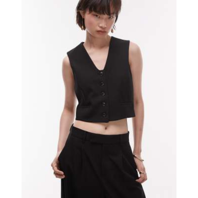 Mango cropped vest in black – part of a set