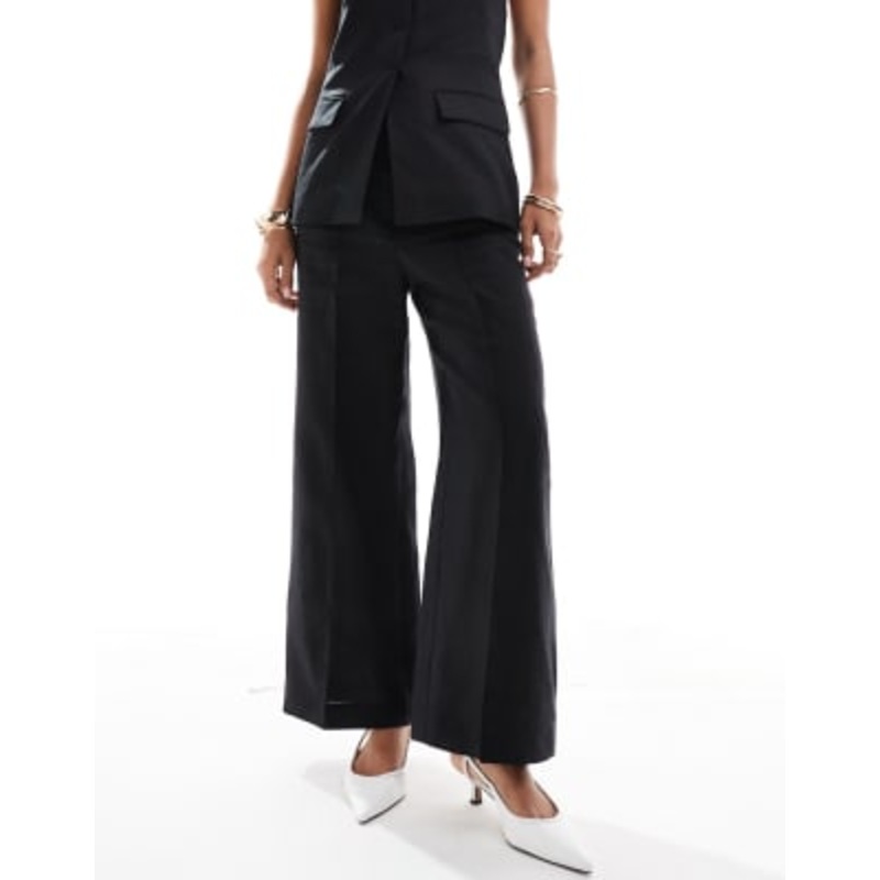 Mango halterneck linen vest and tailored pants in black