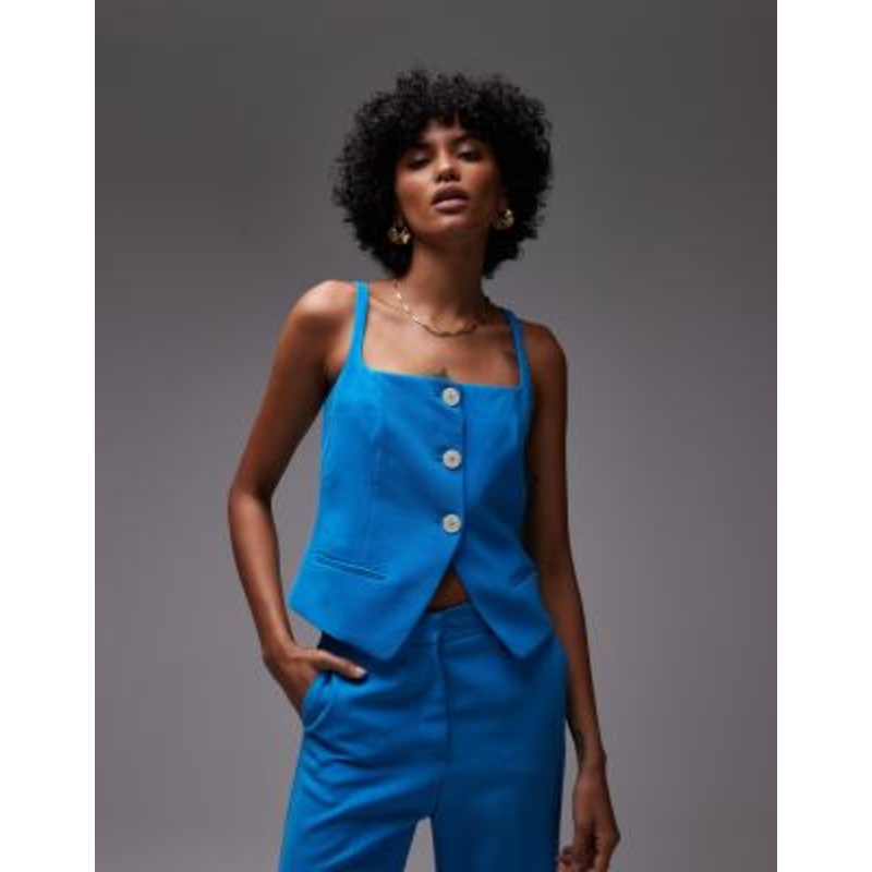 Mango linen look vest in blue – part of a set