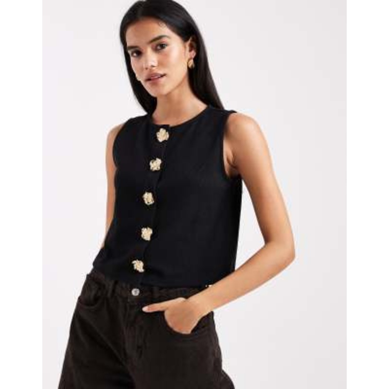 Miss Selfridge flower metal trim vest in black
