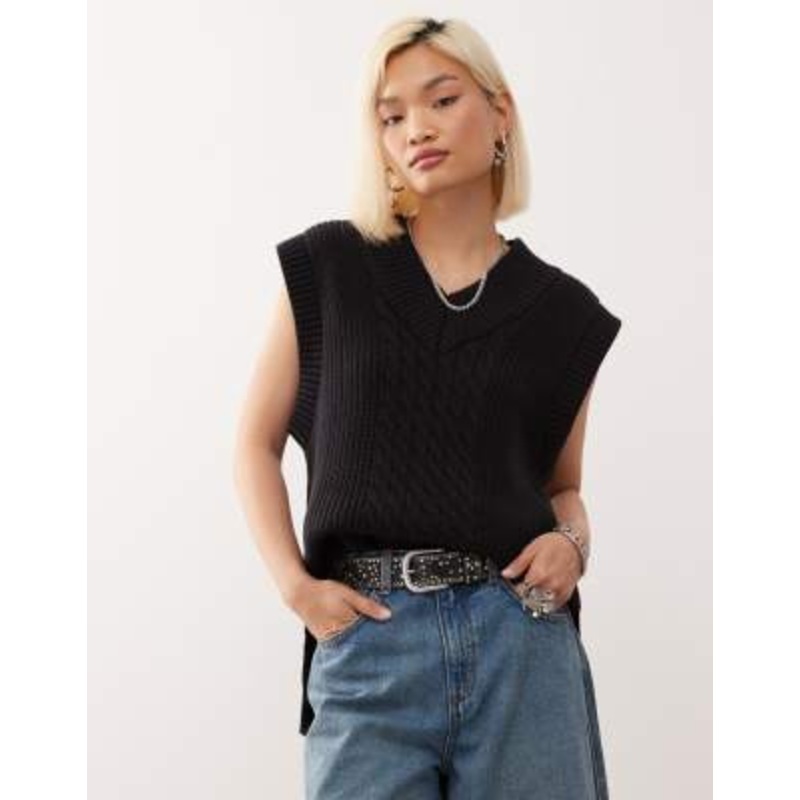 Monki knit varsity sweater vest in black