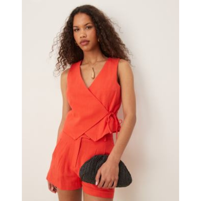 Nobody’s Child Aria wrap tailored linen mix vest in red – part of a set