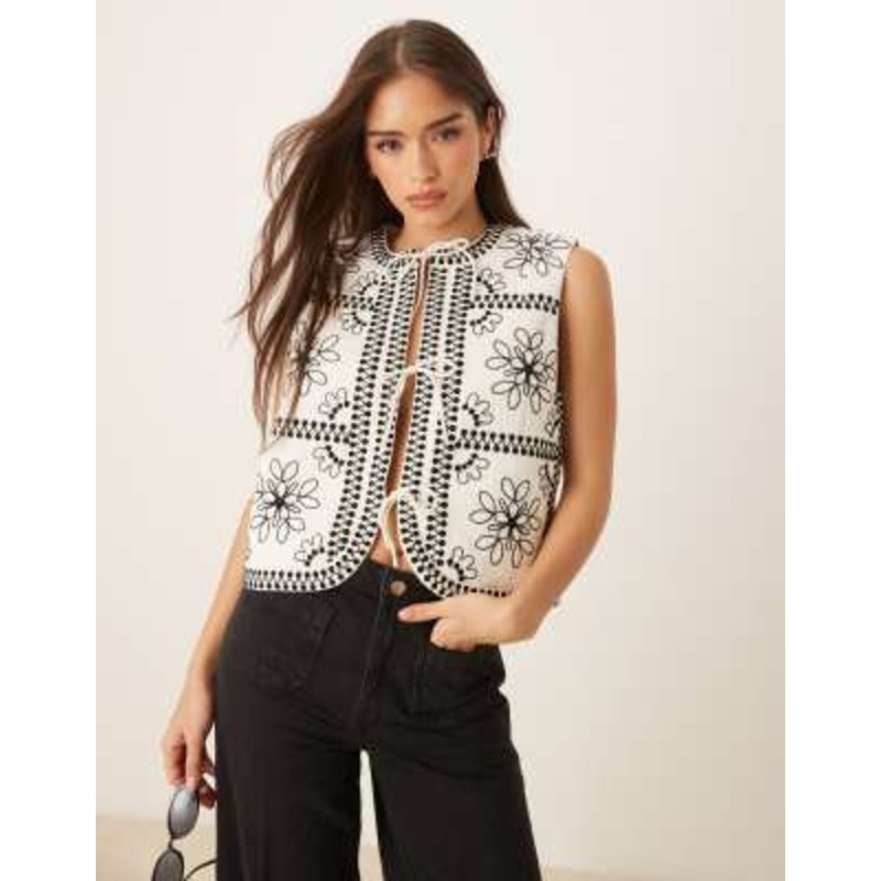 Nobody’s Child Layla embroidered tie detail vest in mono