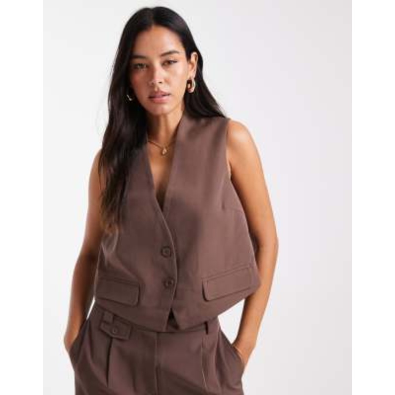 PIECES tailored vest in chocolate brown – part of a set
