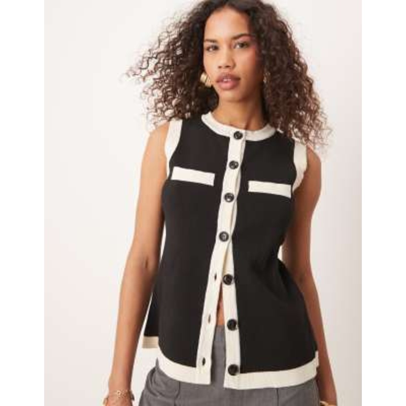 Pretty Lavish contrast knit vest in black & cream