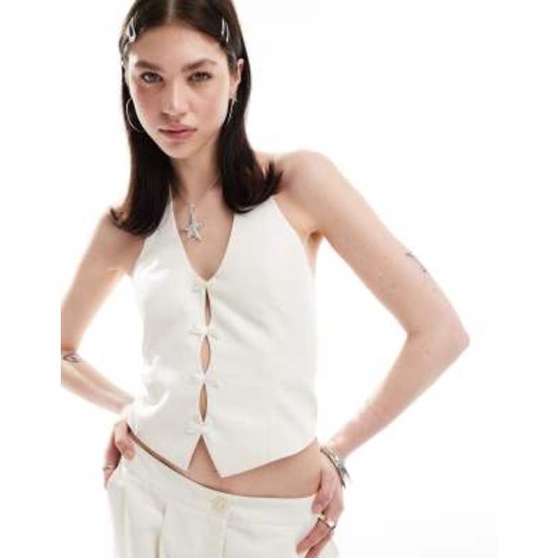 Reclaimed Vintage vest top with bows in white – part of a set