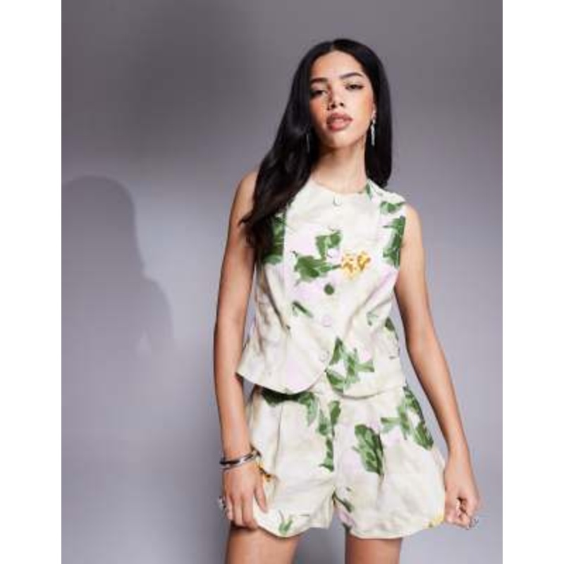 River Island high neck floral vest in cream – part of a set
