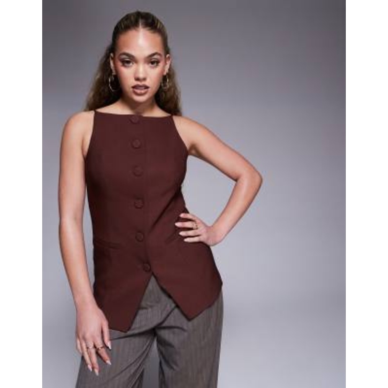 River Island square neck strappy vest in brown