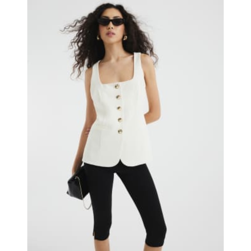 River Island square neck vest in cream