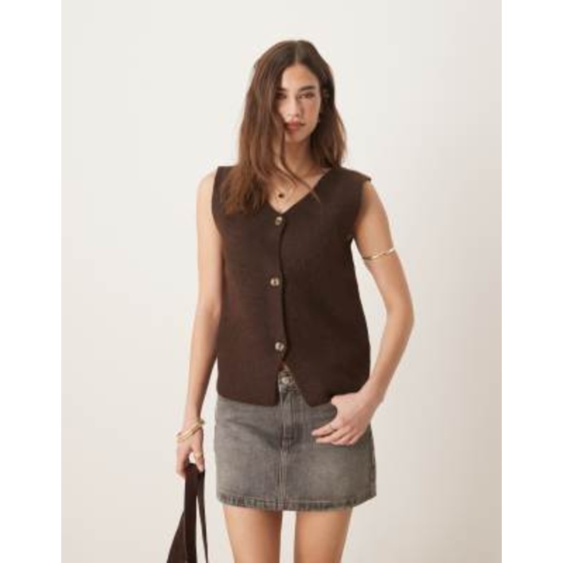 Threadbare button down knit vest in chocolate brown