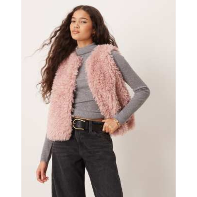 Threadbare faux fur shearling vest in pink