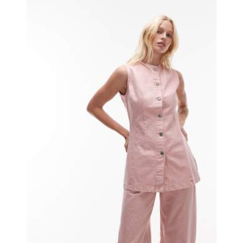 Topshop denim sleeveless vest in washed pink