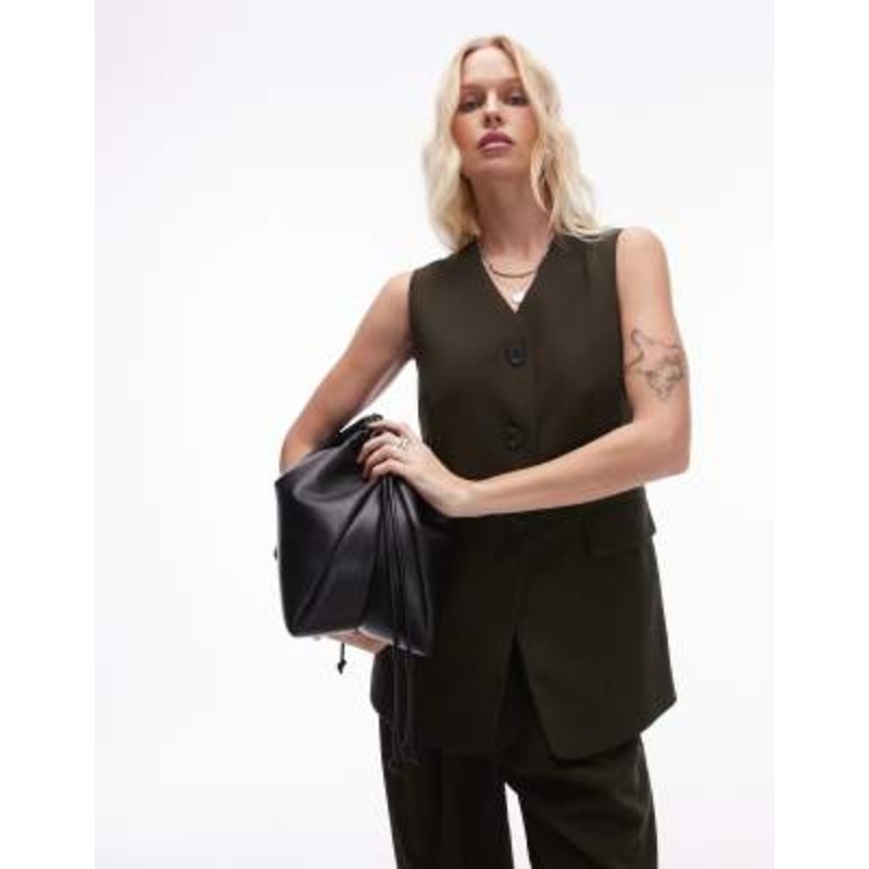 Topshop fitted longline vest in dark green