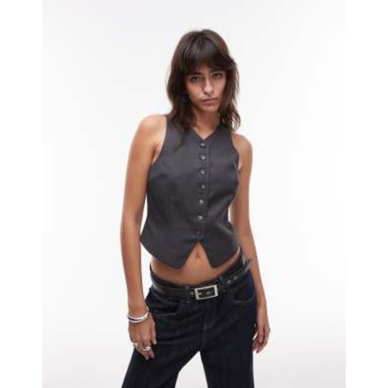 Topshop high neck cropped vest in charcoal