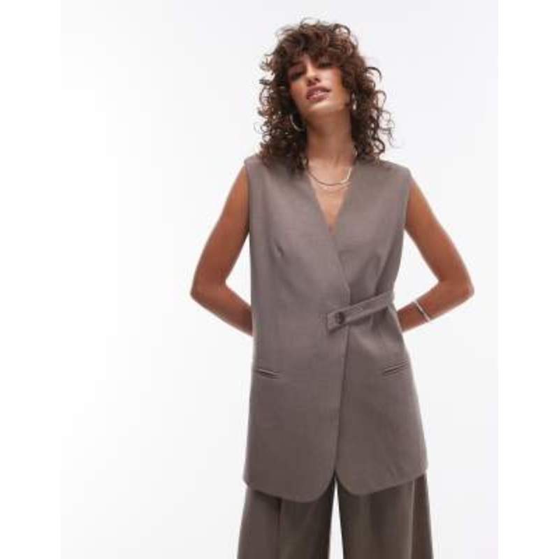 Topshop sleeveless tab detail vest in sand – part of a set