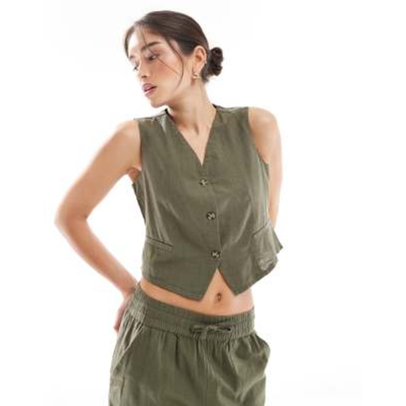 Vero Moda tailored vest in kalamata green – part of a set