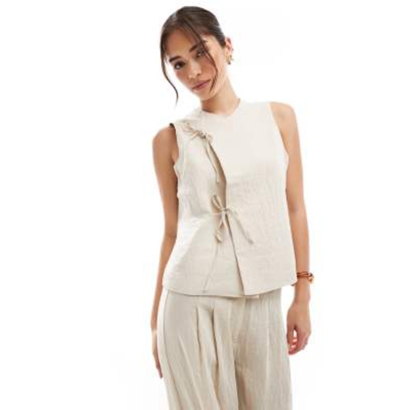 Vero Moda vest with tie front detail in cream – part of a set