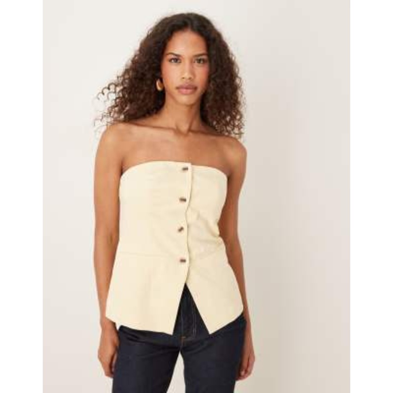 Vila mix & match bandeau tailored vest in pale banana yellow – part of a set