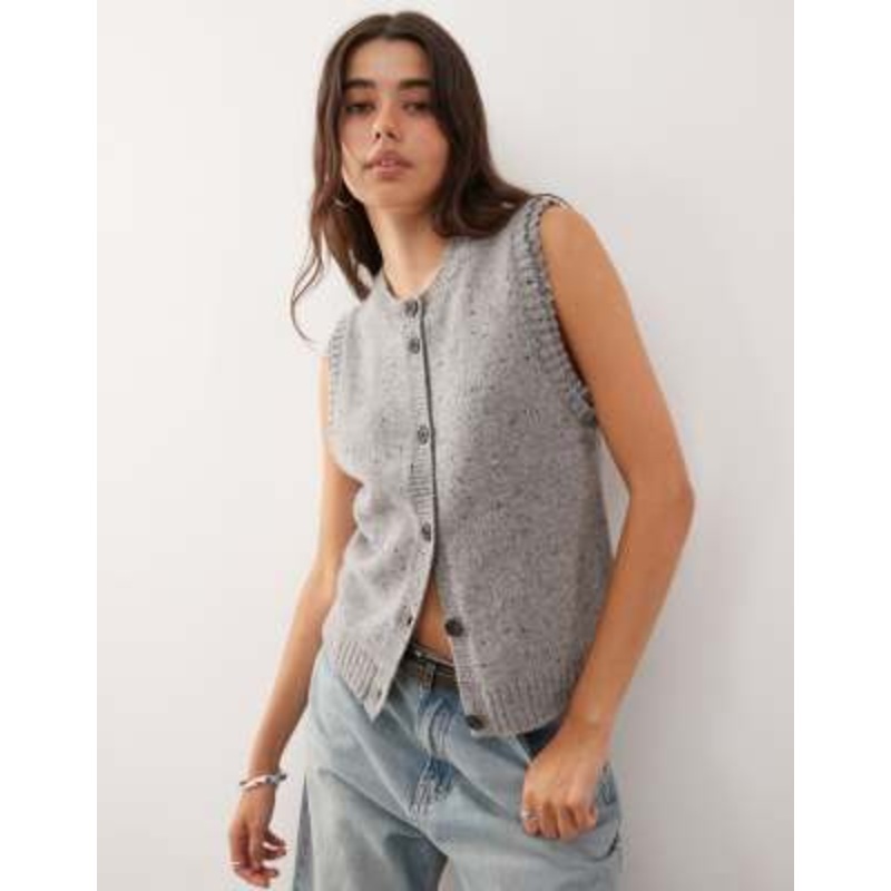 Weekday knitted vest with high v neck in gray melange