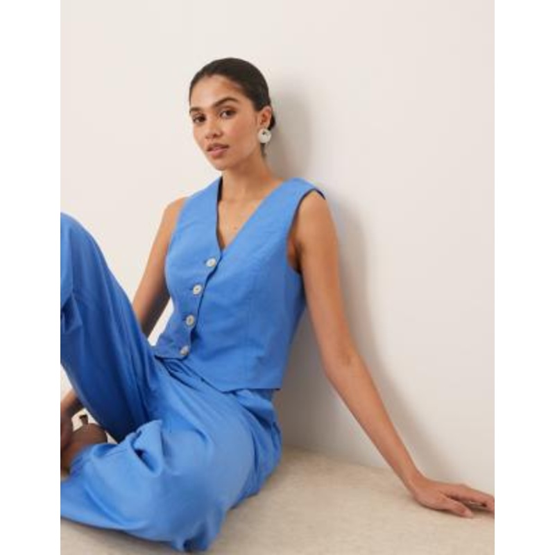 YAS linen touch vest in provence blue – part of a set