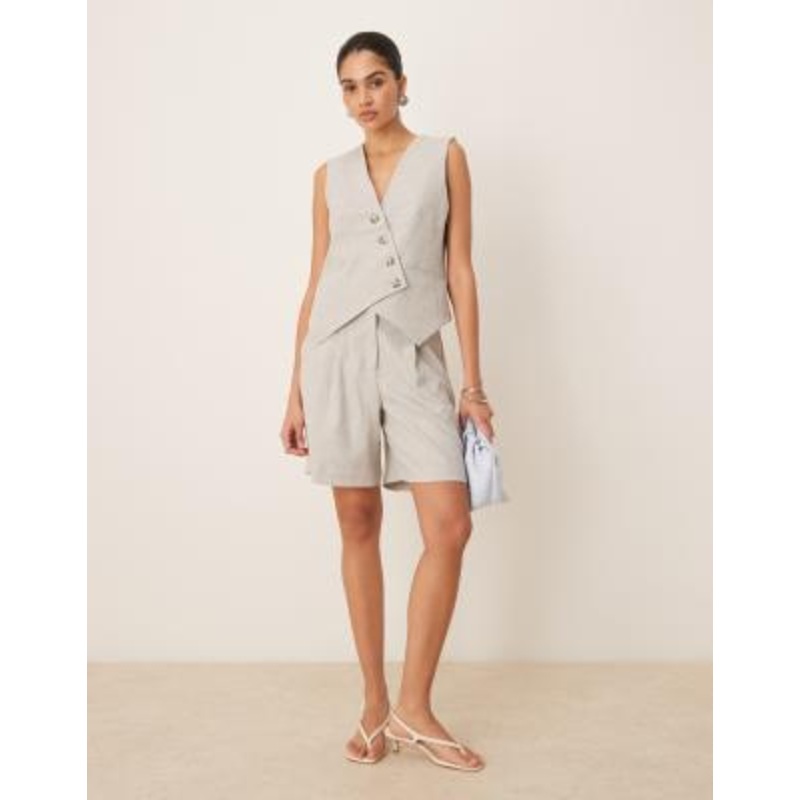 YAS tailored vest and longline shorts set in light gray melange