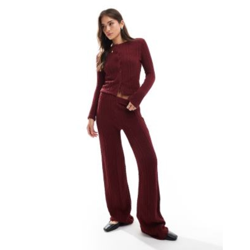 DESIGN cable button through top vest and pants set in burgundy