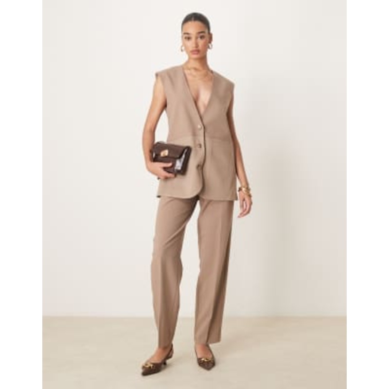 DESIGN oversized vest and pants in mixed brown